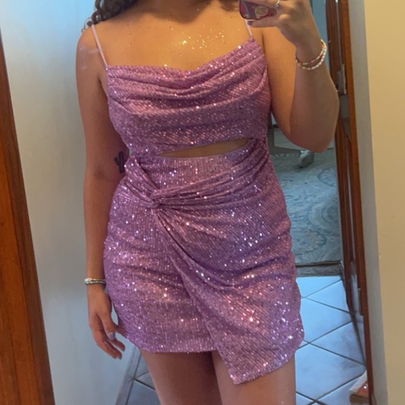 Hello Molly Dresses & Skirts - Hello Molly Lilac Twisted Shine Sequin Mini Dress Size Large